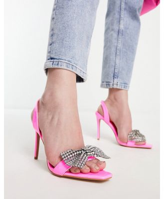 Simmi London Plume embellished bow slingback heels in pink patent