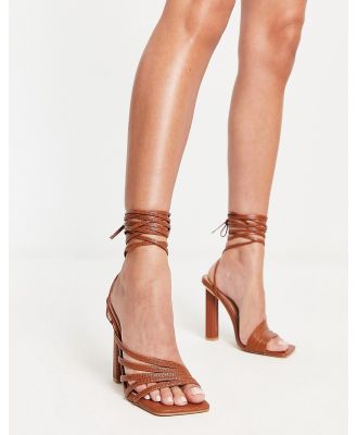 Simmi London Rayla strappy lace up block heels in brown lizard