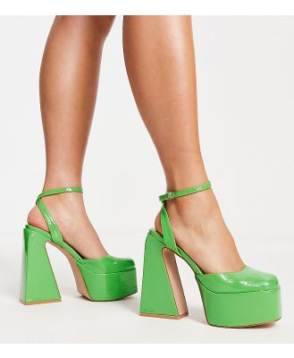 Simmi London Wide Fit Adley platform heeled shoes in green patent