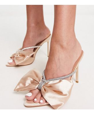 Simmi London Wide Fit Bridal Ezlili heeled sandals with bow in champagne satin-Neutral