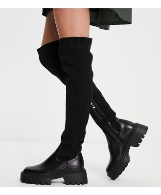 Simmi London Wide Fit Reign knitted over the knee second skin boots in black