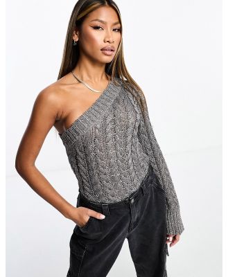 Simmi metallic cable knit one shoulder body in gunmetal-Silver