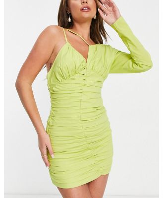 Simmi strappy one shoulder ruched mini dress in lime-Green