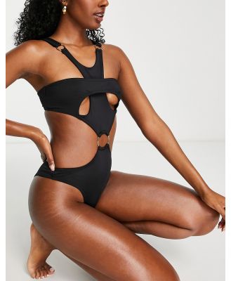 Simmi strappy ring detail cut out swimsuit in black