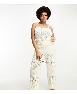 Simply Be Exclusive crochet wide leg pants in cream (part of a set)-Neutral