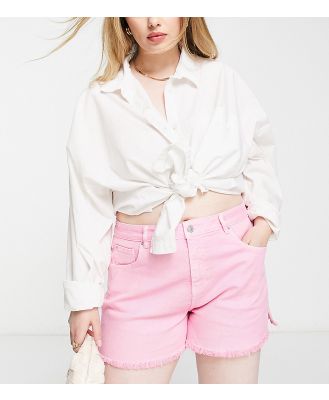 Simply Be frayed hem denim shorts in candy pink
