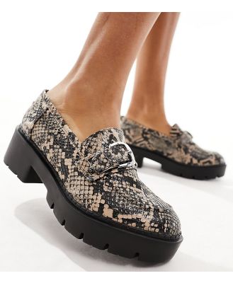 Simply Be Wide Fit chunky loafers in animal print-Multi