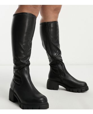 Simply Be Wide Fit stretch block heel knee boots in black