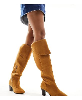 Simply Be Wide Fit suede knee boots in tan-Brown