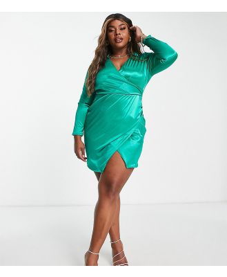 Simply Be wrap-front satin blazer dress in green
