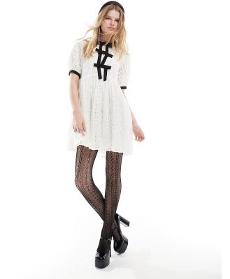 Sister Jane contrast bow lace mini dress in porcelain-White