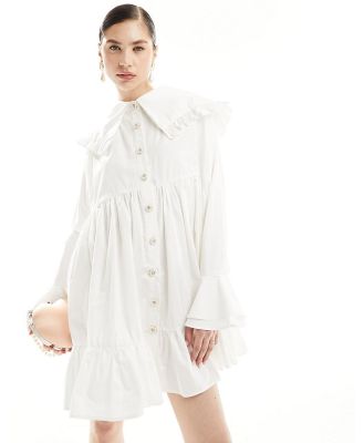 Sister Jane Curious collared shirt mini dress in ivory-White