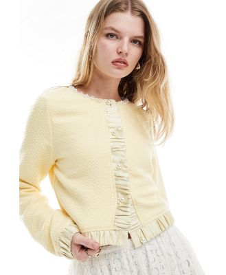 Sister Jane embellished boucle cardigan in lemon (part of a set)-Yellow