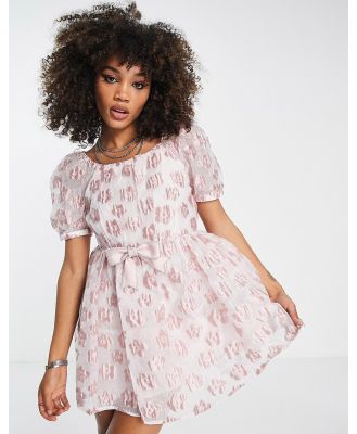 Sister Jane mini babydoll dress in pink floral jacquard with bow