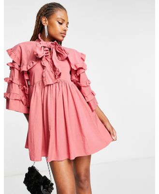 Sister Jane ruffled smock dress with bow collar in rusty pink