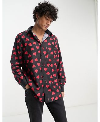 Sister Jane Unisex button up shirt in red heart print-Black