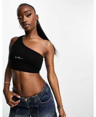 Sixth June knitted asymmetric crop top in black