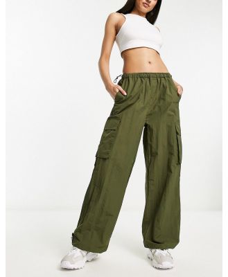 Sixth June ripstop parachute pants with back pocket embroidery in khaki-Green