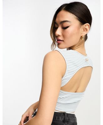 Sixth June sleeveless open back detail ribbed knit crop top in blue