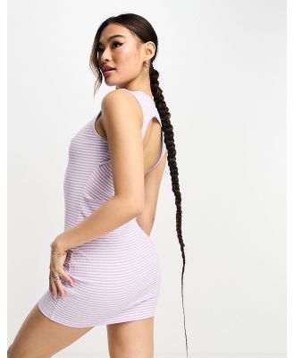 Sixth June sleeveless open back detail ribbed knit mini dress in lilac-Purple