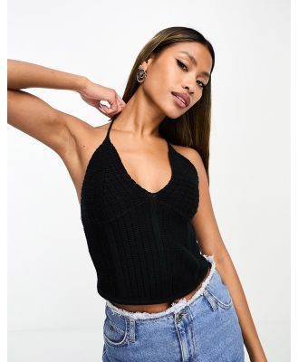 Sixth June thick knitted halterneck crop top in black