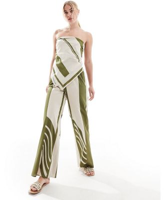 SNDYS contrast stripe wide leg pants in green and white (part of a set)-Multi