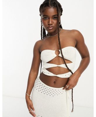 SNDYS crochet bandeau ring detail top in white (part of a set)