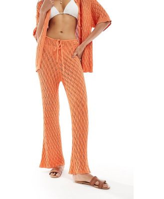 SNDYS crochet flared pants in orange (part of a set)