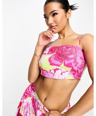 Something New cami crop top in neon rose print (Part of a set)-Multi