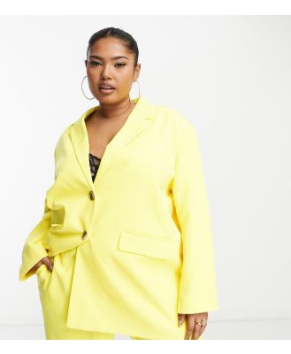 Something New Curve x Madeleine Pedersen tailored oversized blazer in neon yellow (part of a set)