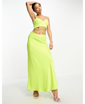 Something New satin tie detail maxi skirt in neon yellow (part of a set)