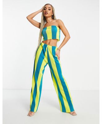 Something New wide leg pants in blue and yellow stripe (part of a set)-Multi