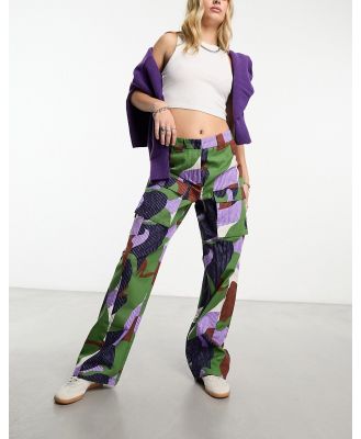 Something New X GORPCORE SQUAD high waisted cargo pants in lilac camo print-Multi