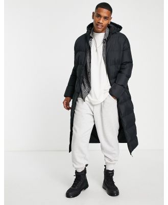 Soul Star longline puffer jacket with hood in black