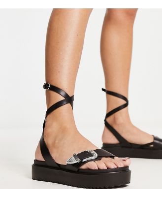 South Beach ankle strap flatform sandals with western buckle in black