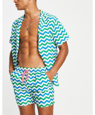 South Beach beach shirt in green and blue zigzag print