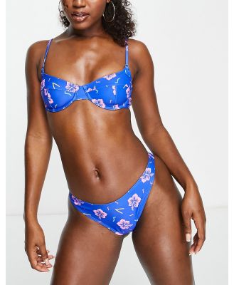 South Beach bikini bottoms with tropical flower print-Blue