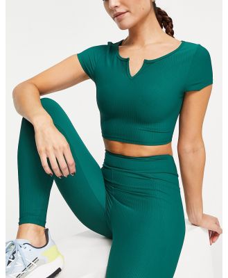 South Beach cap sleeve crop top in forest green