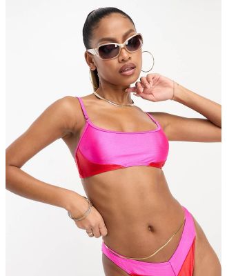 South Beach crop style bikini top in pink and red