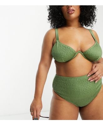 South Beach Curve Exclusive crinkle underwire bikini top in khaki-Green