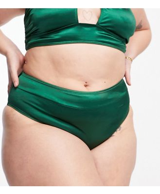 South Beach Curve Exclusive high waist bikini bottoms in high shine emerald green