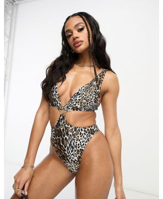 South Beach cut out ring detail swimsuit in leopard print-Multi