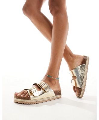South Beach double buckle espadrille sandals in gold