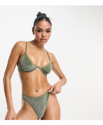South Beach mix & match underwire bikini top in green metallic