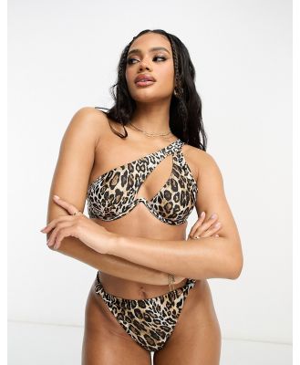 South Beach mix & match underwire one shoulder bikini top in leopard print-Multi