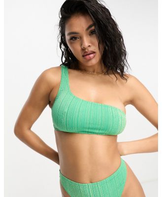 South Beach one shoulder bikini top in green glitter