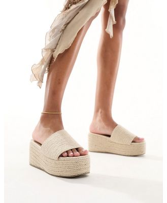 South Beach platform espadrille mule sandals in cream-White
