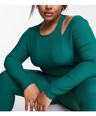 South Beach Plus cut out rib long sleeve top in forest green