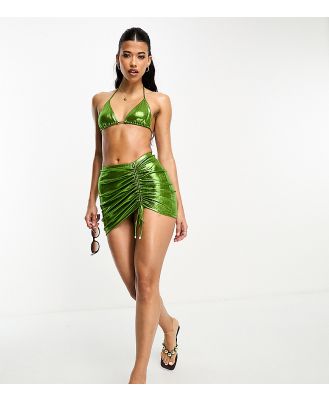 South Beach ruched mini swim skirt in green metallic
