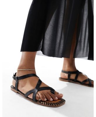 South Beach strappy sandals with whipstitch detail in black